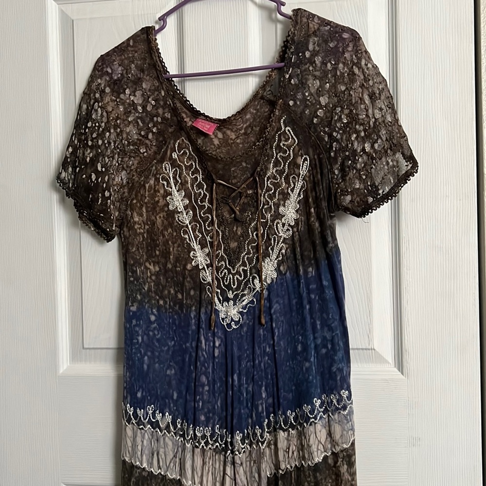 Brown and blue striped dress